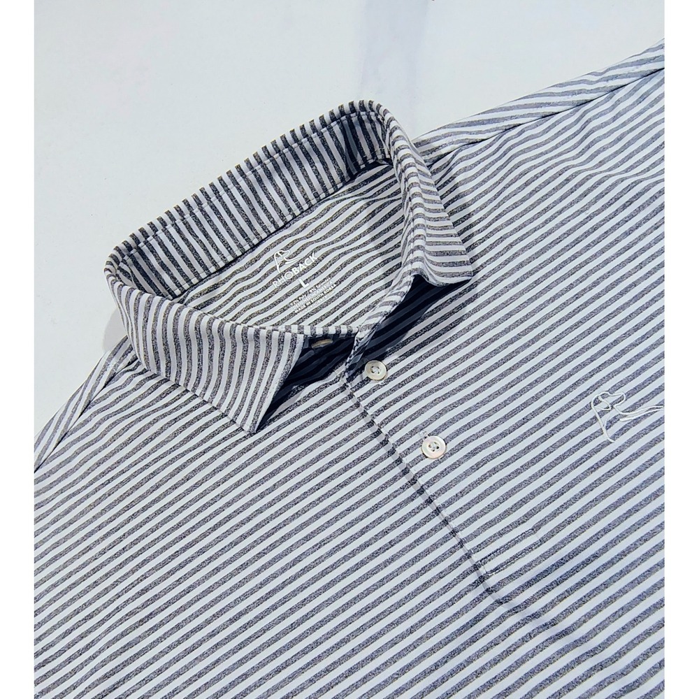 Rhoback Polo Shirt Golf Mens Stripe Gray Short Sleeve L Performance Stretch